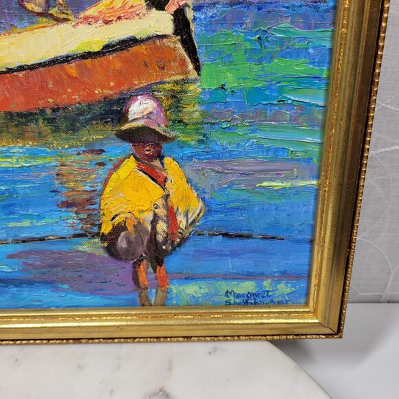 Vintage Boat Fisherman Oil Painting Canvas Framed Art Hanging Decor Signed - Picture 16 of 16